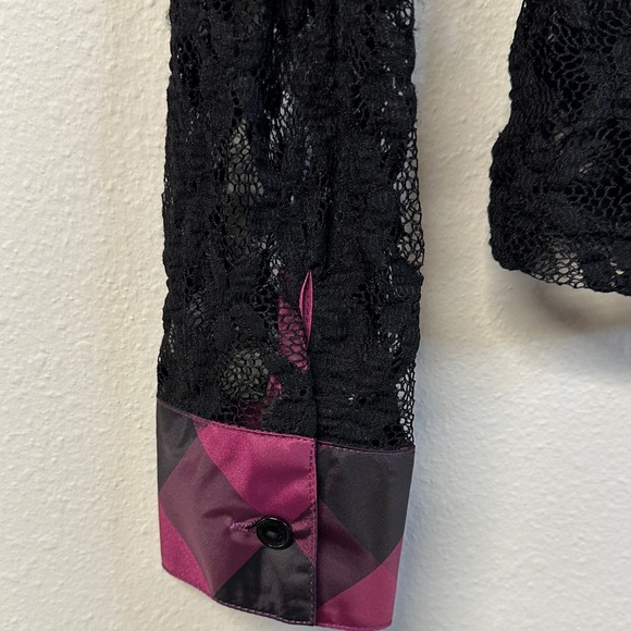 Samuel Dong Black Lace Taffeta Ruffle Zip Front Jacket Top Size S - Picture 6 of 7